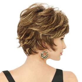 Ladies Fluffy Short Curved Head Set Chemical Fiber Wig (Color: Brown & Gold Yellow, Type: Wig)