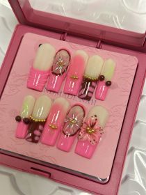 2026 Gothic charm finely crafted wearable nails, Valentine's Day medium square press-on false nail set, hand-made false nail pieces (size: M)