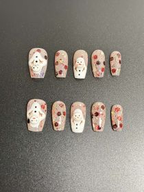 2026 Gothic charm finely crafted wearable nails, Valentine's Day short square press-on false nail set, handcrafted false nail pieces (size: M)
