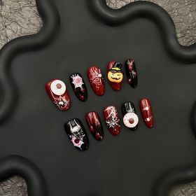 2026 Gothic Charm Wearable Nails, Valentine's Day Short Almond-shaped Press-on False Nail Set. Handmade False Nail Tips (size: S)