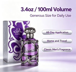 100ml Luxury Decorative Men Perfume Spray, Warm Spicy Rich Long Lasting Fragrance, Ornate Craft Glass Bottle, Holiday Birthday Present Scent for (style: Rafa Hakibek - Men's Purple)