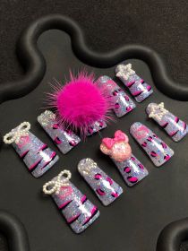 2026 Gothic charm meticulously crafted wearable nails, Valentine's Day long duckbill-shaped press-on false nail set, handcrafted false nail piece (size: M)