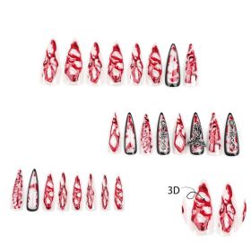 24 PCS Extra Long Teardrop-shaped Wearable Nail Art, Terrifying Angel Nail Art, 3D Blood-colored Fake Nails (Option: 24pcs)
